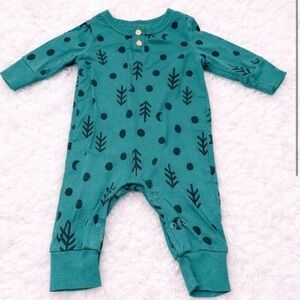 Teal Green Printed Baby One-Piece Romper
